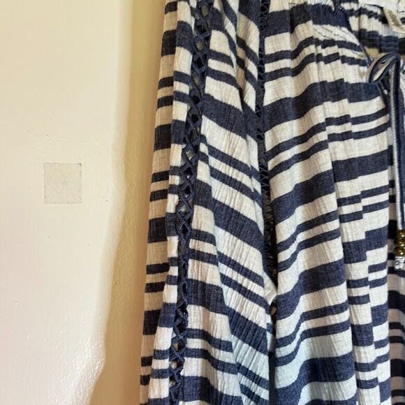 French Laundry Boho White/Blue Stripe 3/4 Sleeve Beaded Tie Peasant Blouse SZ 3X - Picture 4 of 5